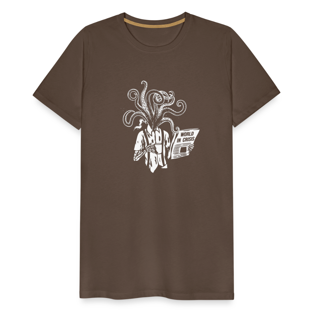Kaffee trinkendes Skelett mit Tentakeln, Zeitung - Männer Premium T-Shirt - Edelbraun