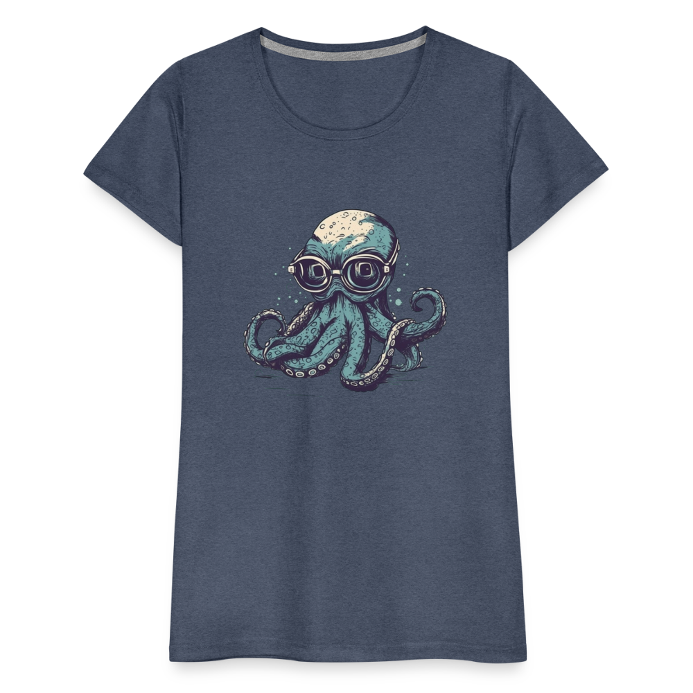 Nerdy Comic Oktopus mit Brille - Frauen Premium T-Shirts - Blau meliert