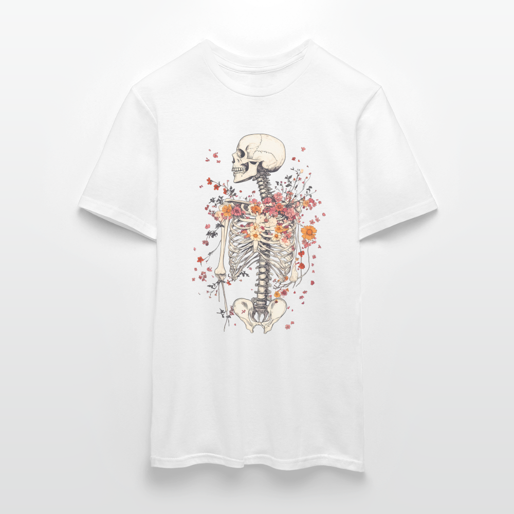 Skelett mit zarten Blumen im Boho Look - Männer T-Shirt - Weiß