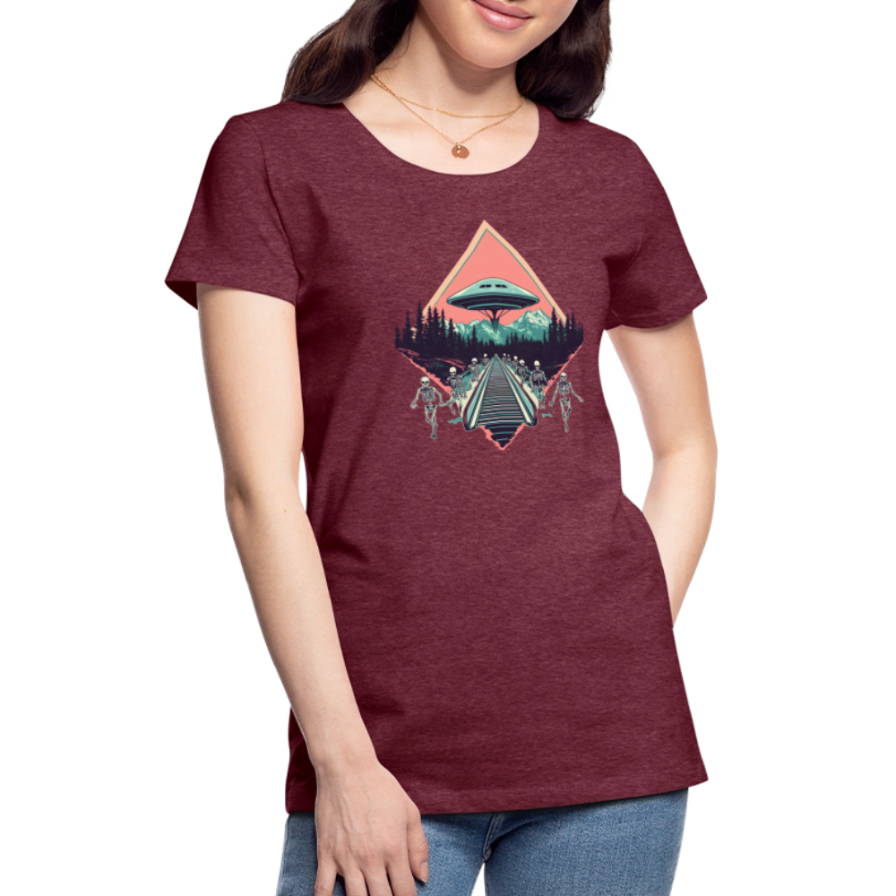 Retro UFO 80er Jahre Motiv - Frauen Premium T-Shirt - Bordeauxrot meliert
