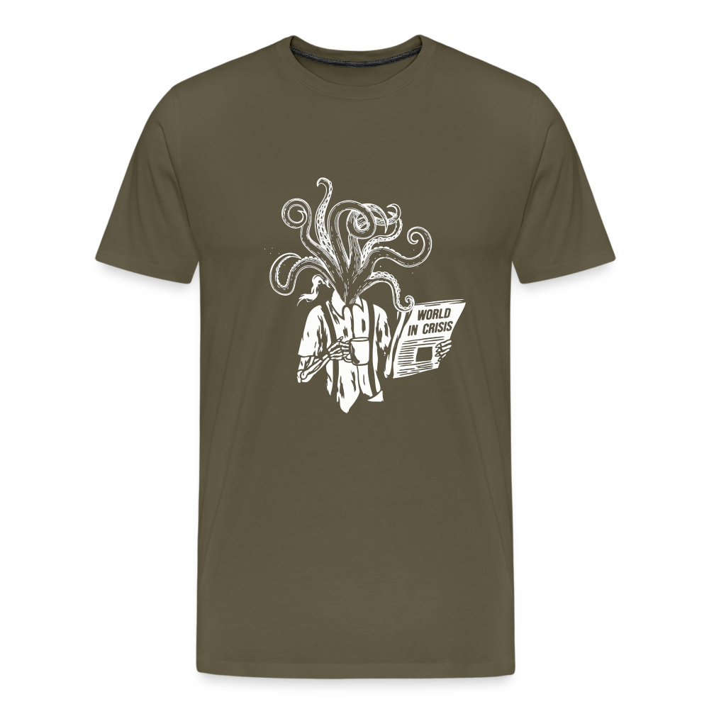 Kaffee trinkendes Skelett mit Tentakeln, Zeitung - Männer Premium T-Shirt - Khaki