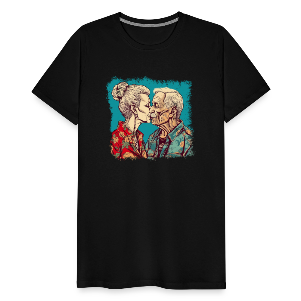 Küssendes Best Ager Pärchen mit Hawaiihemden - Männer T-Shirt - Schwarz