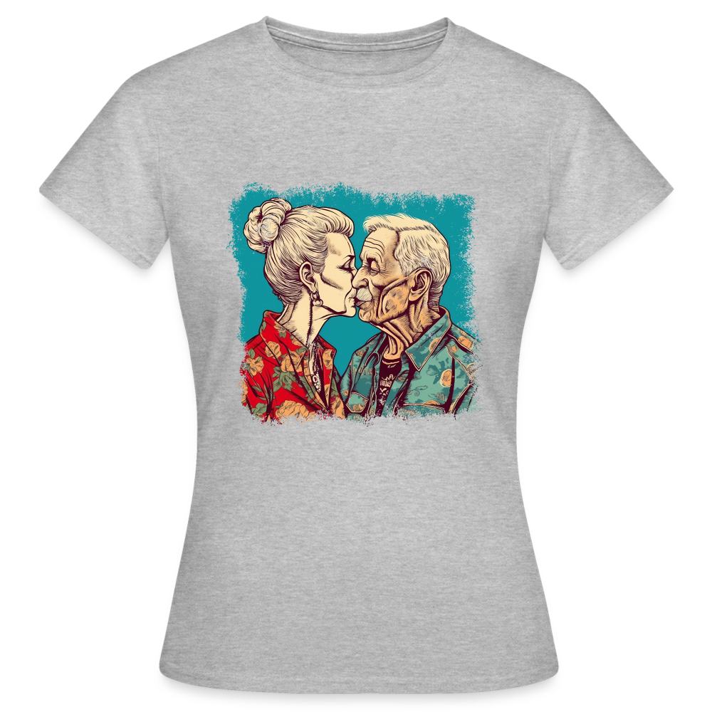 Küssendes Best Ager Pärchen mit Hawaiihemden - Frauen T-Shirt - Grau meliert