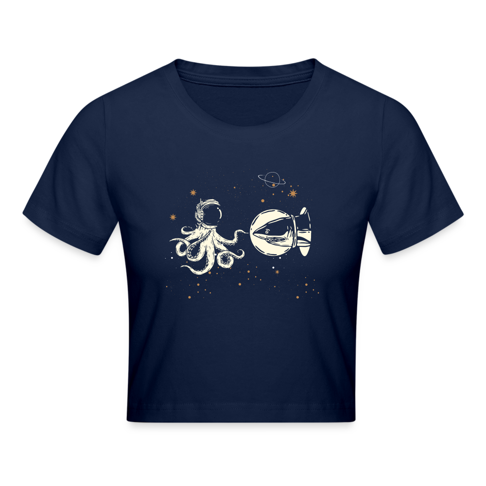 Begegnung zwischen Hai und Oktopus im Weltall - Frauen Crop Top - Light Navy