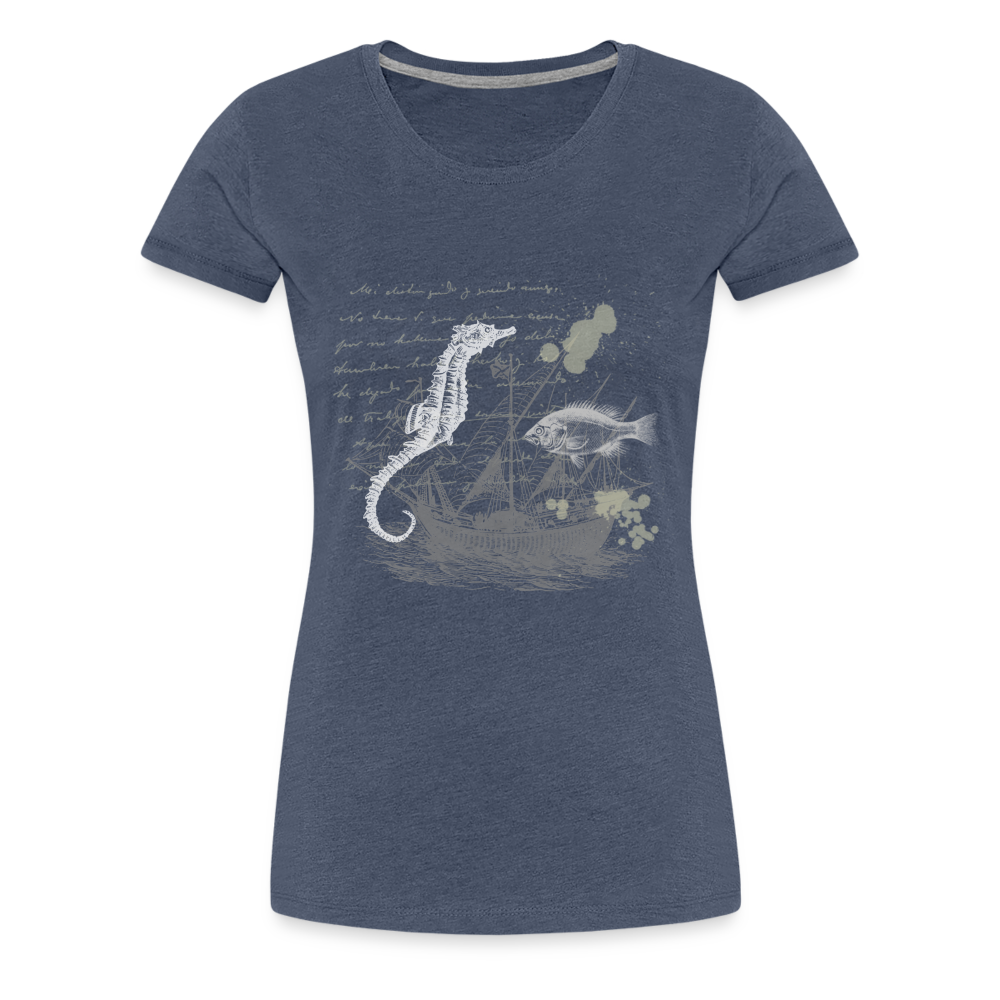 Vintage Steampunk Seepferdchen Motiv - Frauen Premium T-Shirts - Blau meliert