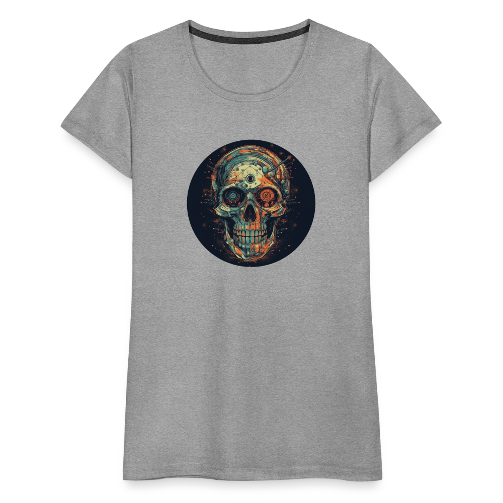 Retro Futuristischer Totenkopf Skull Cyborg- Frauen Premium T-Shirt - Grau meliert