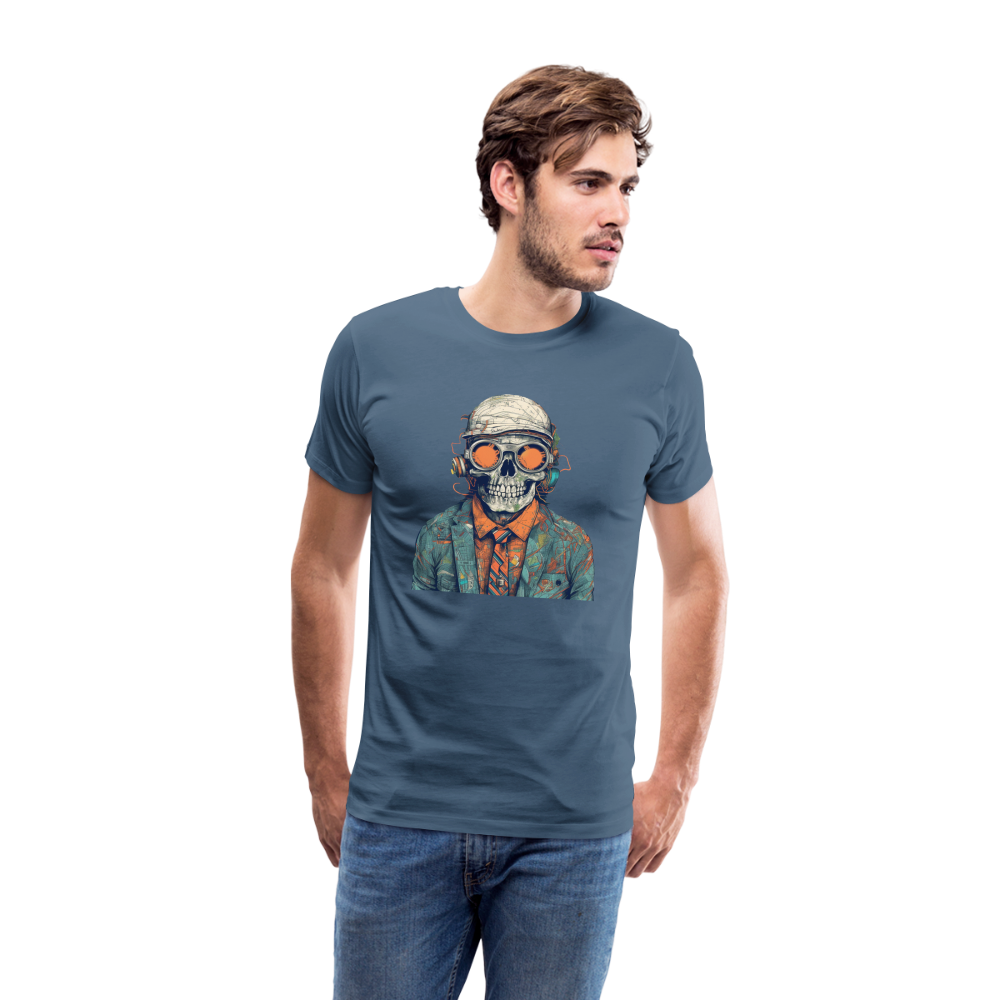 Cooles Skelett Portrait mit Sonnenbrille, Mütze - Männer Premium T-Shirt - Blaugrau