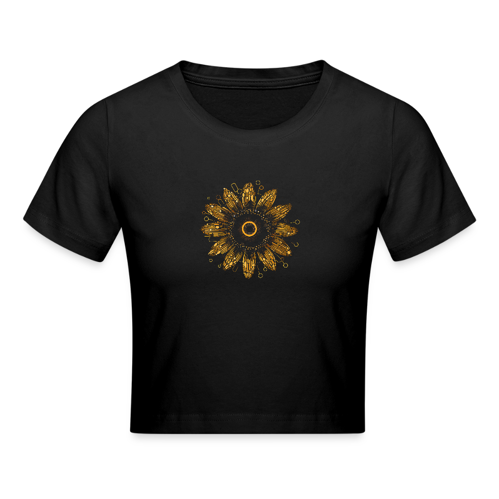 Boho Sonnenblumen Mandala Muster-- Cropped T-Shirt - Schwarz