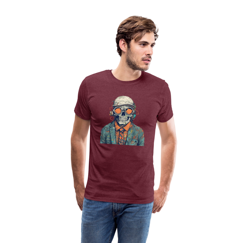 Cooles Skelett Portrait mit Sonnenbrille, Mütze - Männer Premium T-Shirt - Bordeauxrot meliert