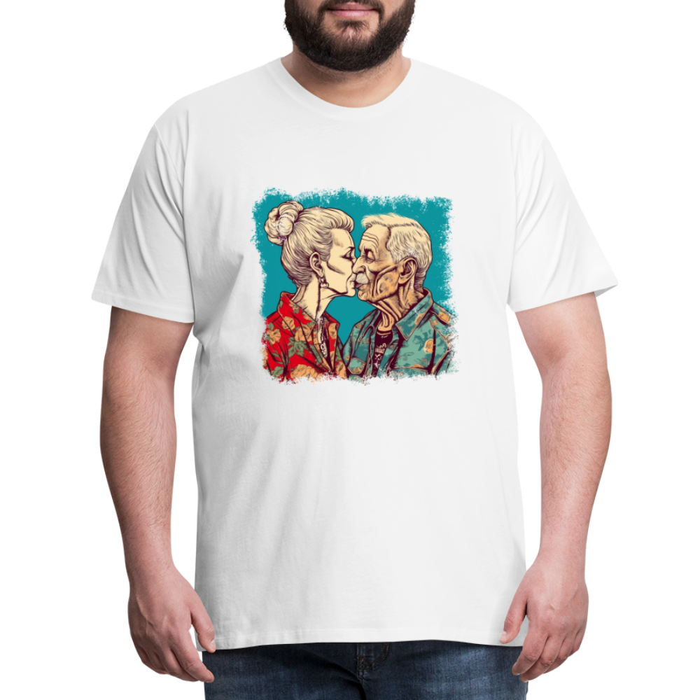 Küssendes Best Ager Pärchen mit Hawaiihemden - Männer T-Shirt - Weiß