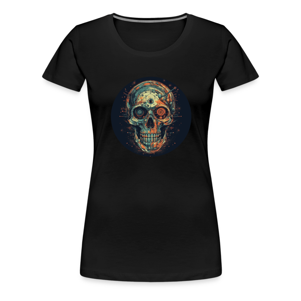 Retro Futuristischer Totenkopf Skull Cyborg- Frauen Premium T-Shirt - Schwarz
