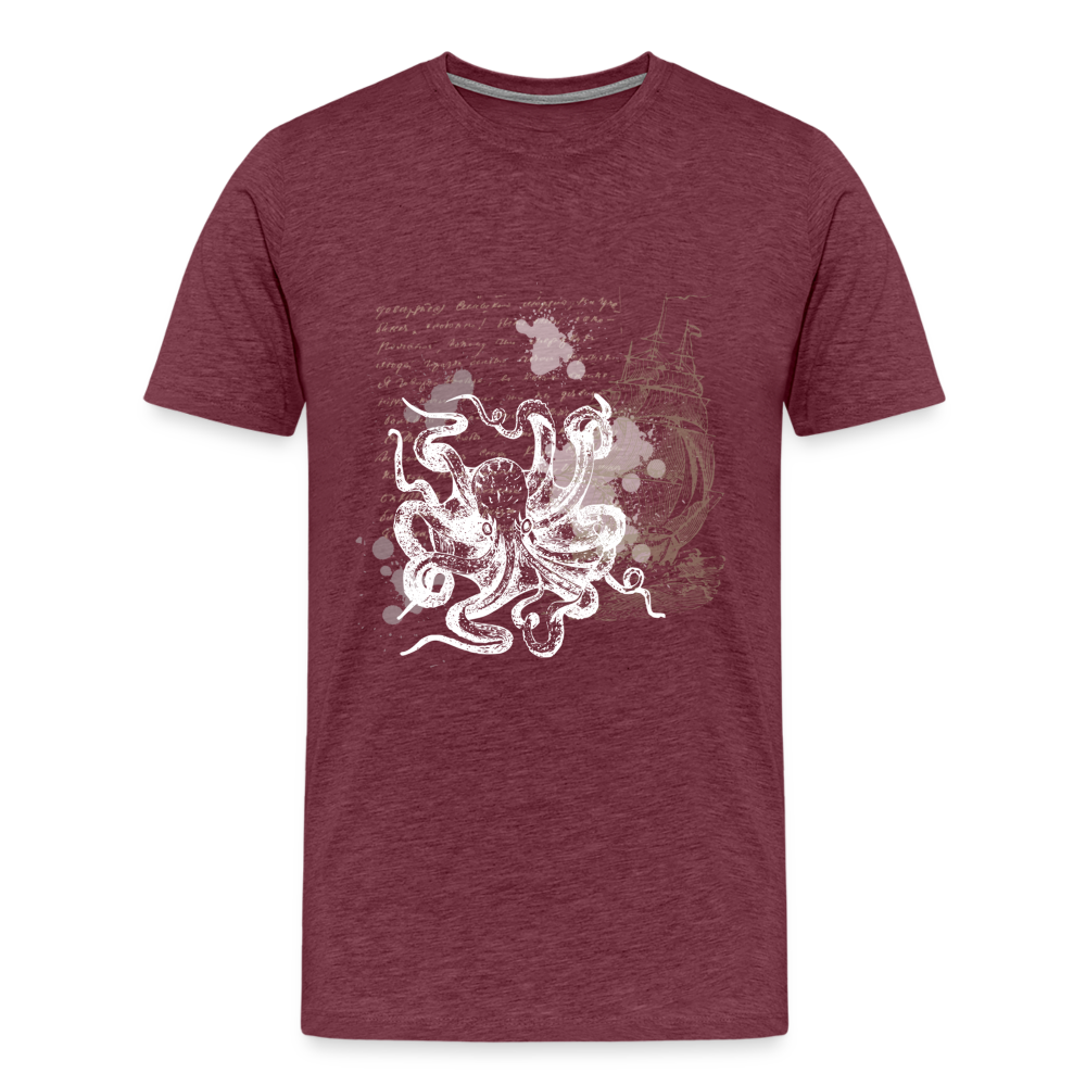 Vintage Steampunk Oktopus Motiv - Männer Premium T-Shirts - Bordeauxrot meliert