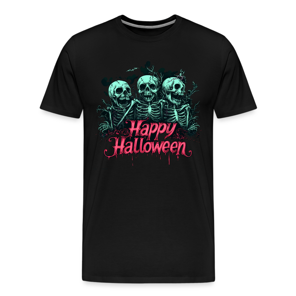 Gruselige Skelette, pink "Happy Halloween" - Männer Premium T-Shirt - Schwarz