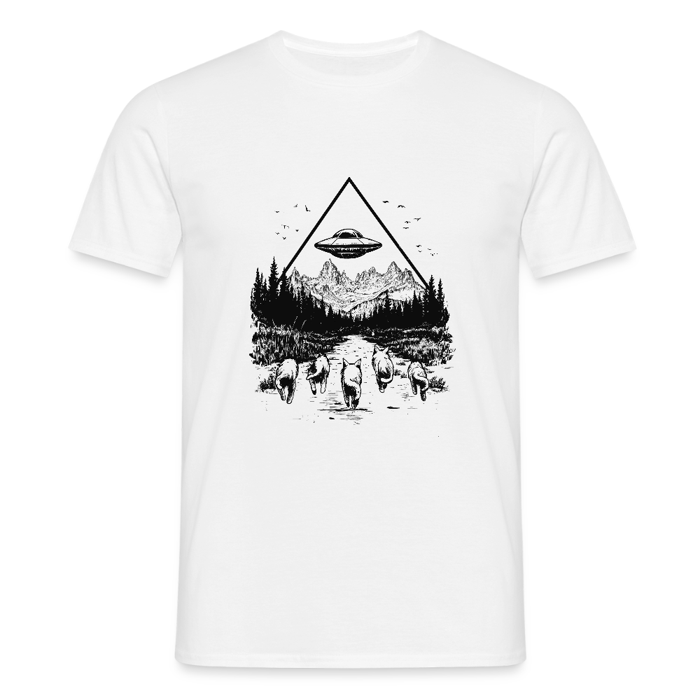 Katzen die in Richtung UFO laufen - Männer T-Shirt - Weiß