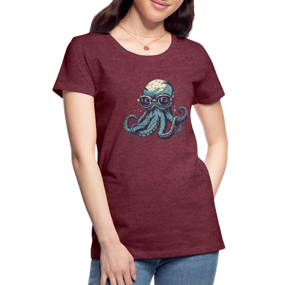 Nerdy Comic Oktopus mit Brille - Frauen Premium T-Shirts - Bordeauxrot meliert