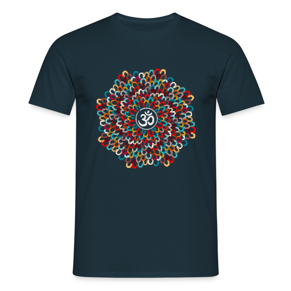 Yogi, Prana Mandala Om - Bunte Federn - Männer T-Shirt - Navy