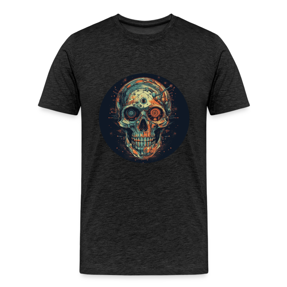 Retro Futuristischer Totenkopf Skull Cyborg- Männer Premium T-Shirt - Anthrazit