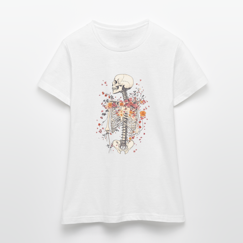 Skelett mit zarten Blumen im Boho Look - Frauen T-Shirt - Weiß