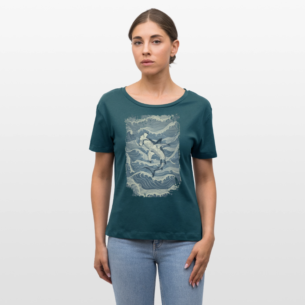 Vintage Hammerhai im japanischen inspirierten Tattoo Stil - Stanley/Stella Relaxed Rundhals Frauen Bio-T-Shirt SERENA - Dunkles Petrol