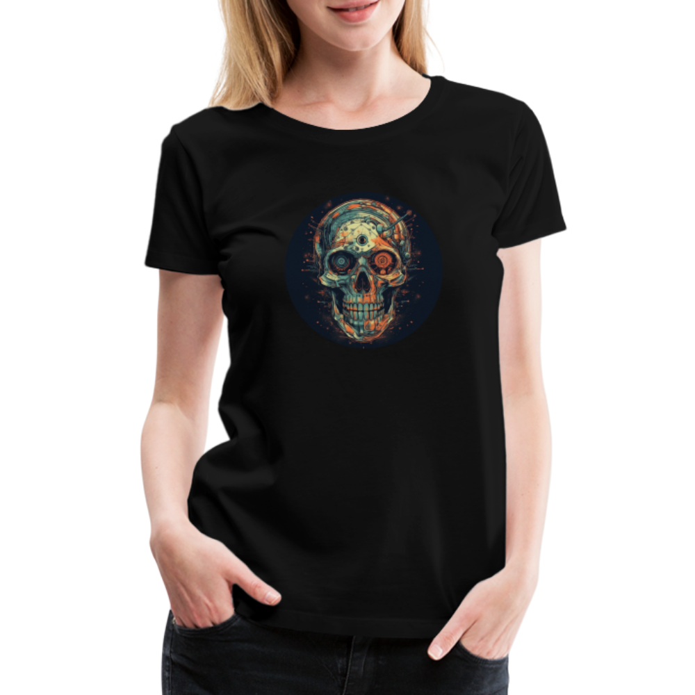 Retro Futuristischer Totenkopf Skull Cyborg- Frauen Premium T-Shirt - Schwarz