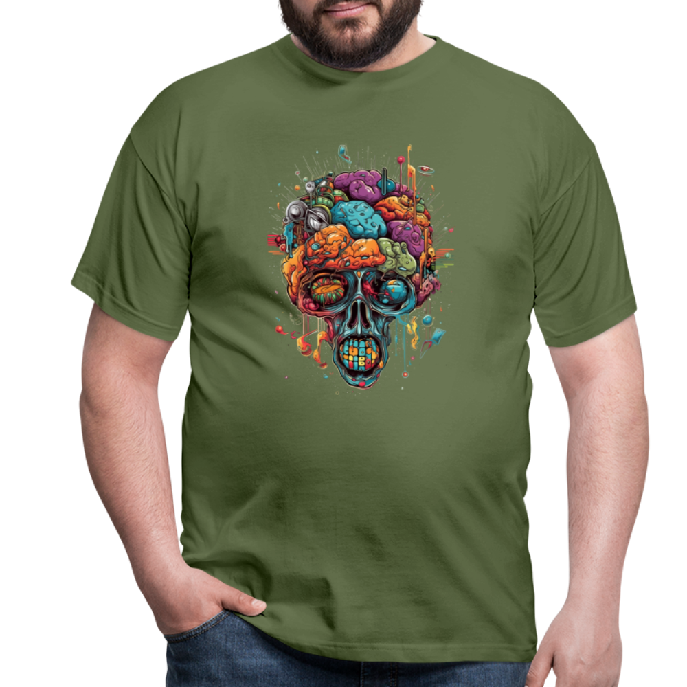 Surrealistischer, psychedelischer Totenkopf - Männer T-Shirt - Militärgrün