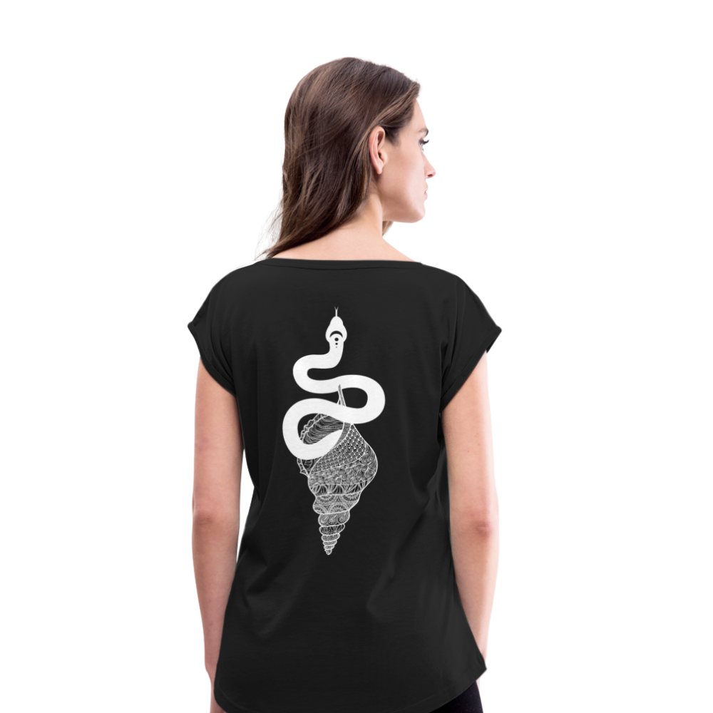 Kosmosschlange im Schneckenhaus - Frauen Shirt mit gerollten Ärmeln - Schwarz