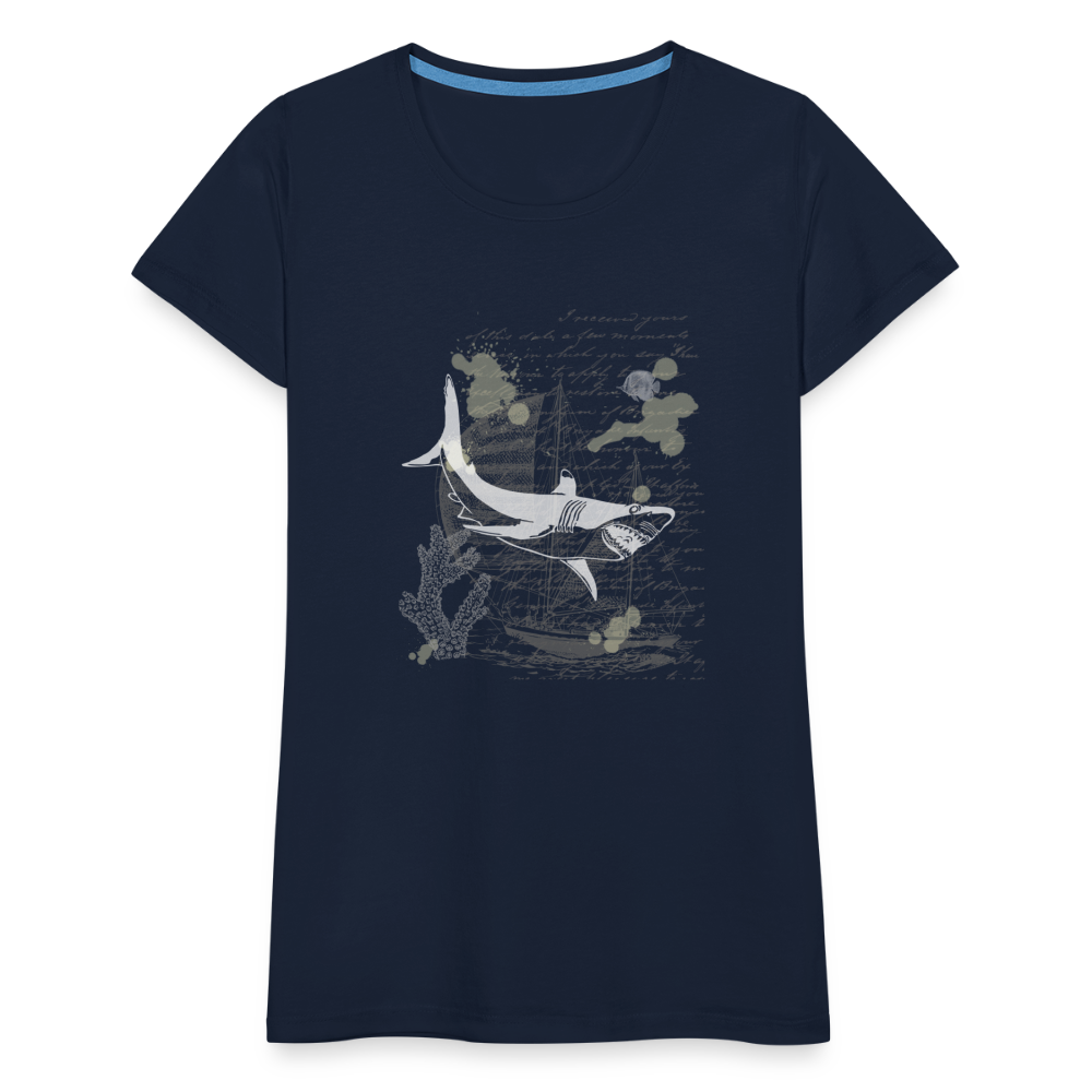 Vintage Steampunk Hai Motiv - Frauen Premium T-Shirts - Navy