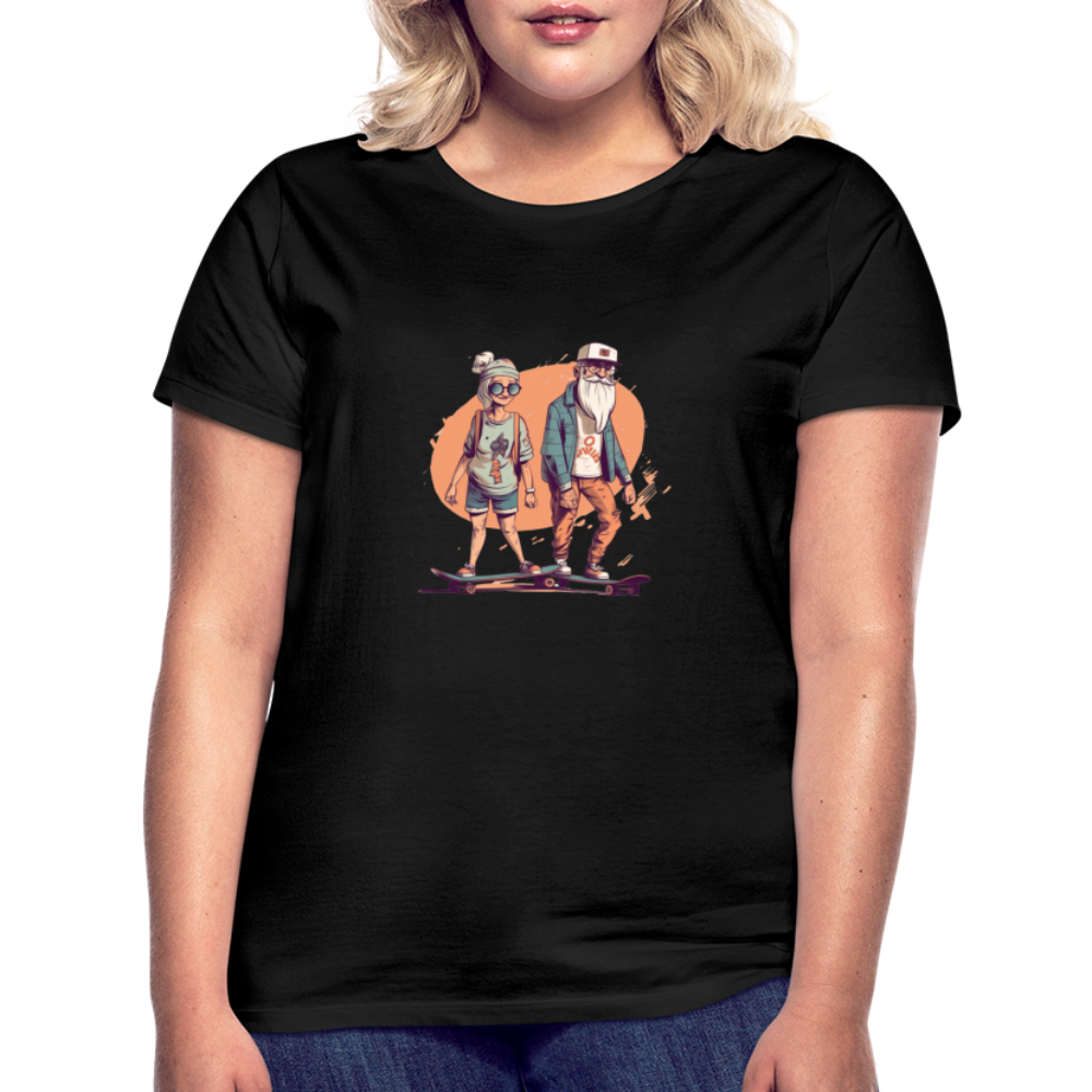 Cooles älteres Pärchen als Skater Hipster - Frauen T-Shirt - Schwarz