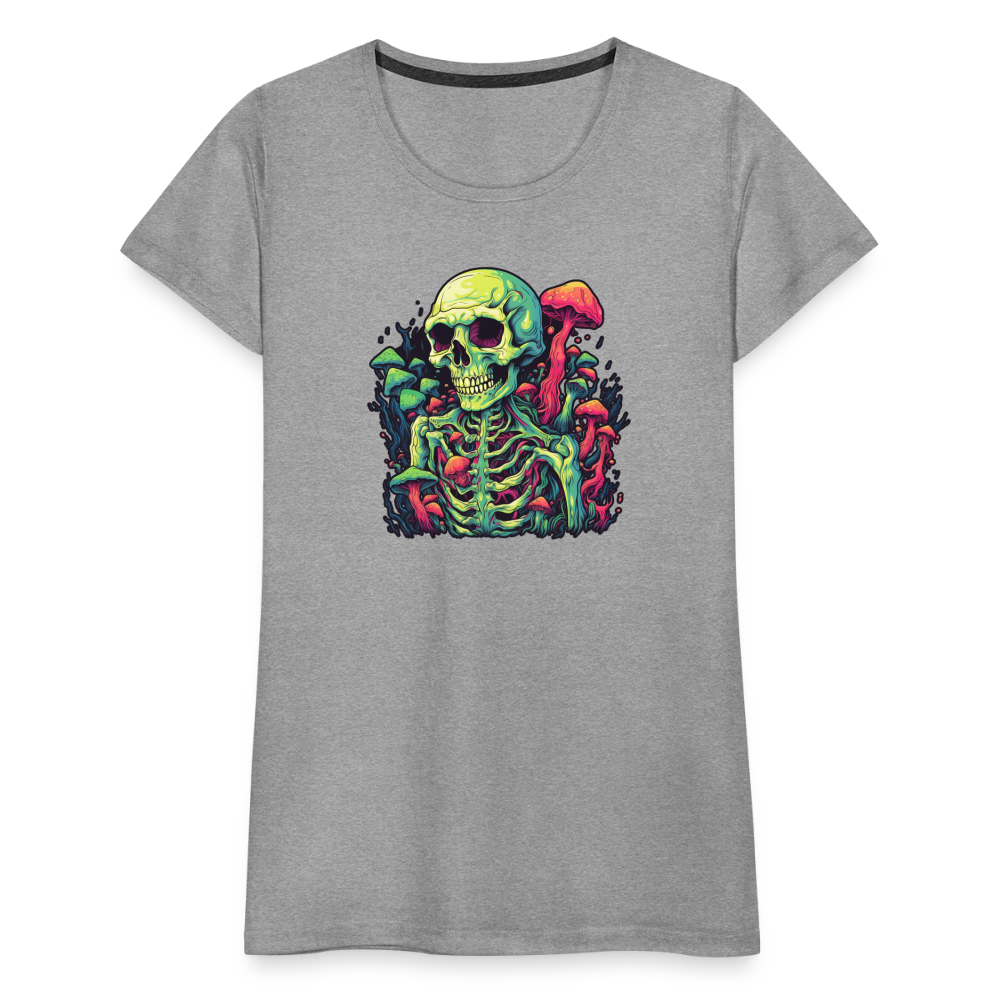 Horror Pilz Skelett - Happy Halloween - Frauen Premium T-Shirt - Grau meliert