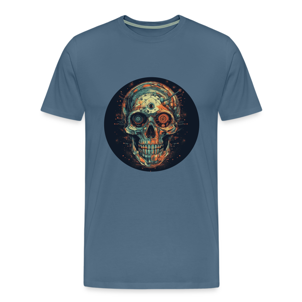 Retro Futuristischer Totenkopf Skull Cyborg- Männer Premium T-Shirt - Blaugrau