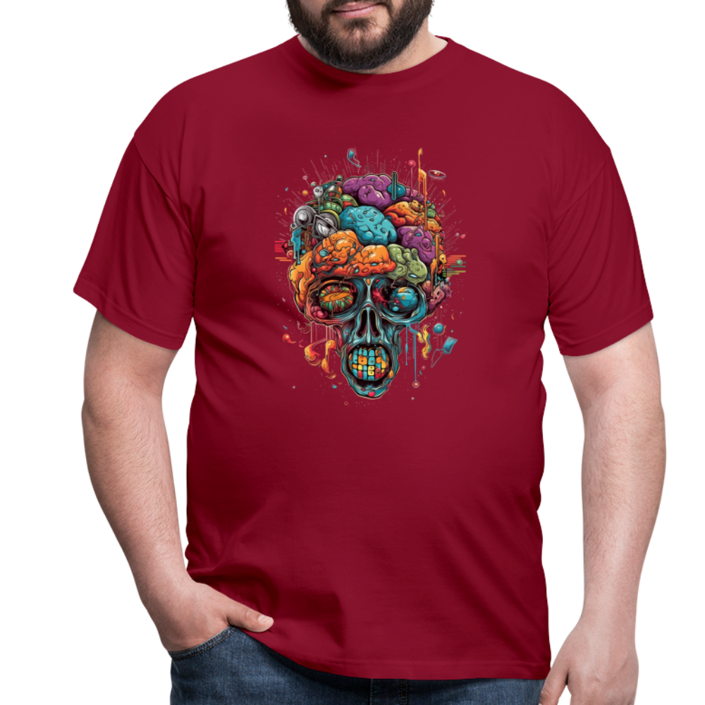 Surrealistischer, psychedelischer Totenkopf - Männer T-Shirt - Ziegelrot