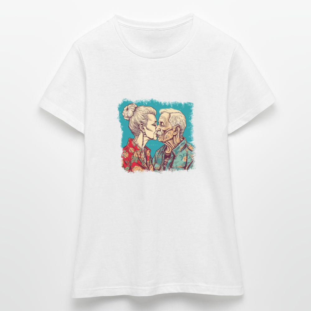 Küssendes Best Ager Pärchen mit Hawaiihemden - Frauen T-Shirt - Weiß