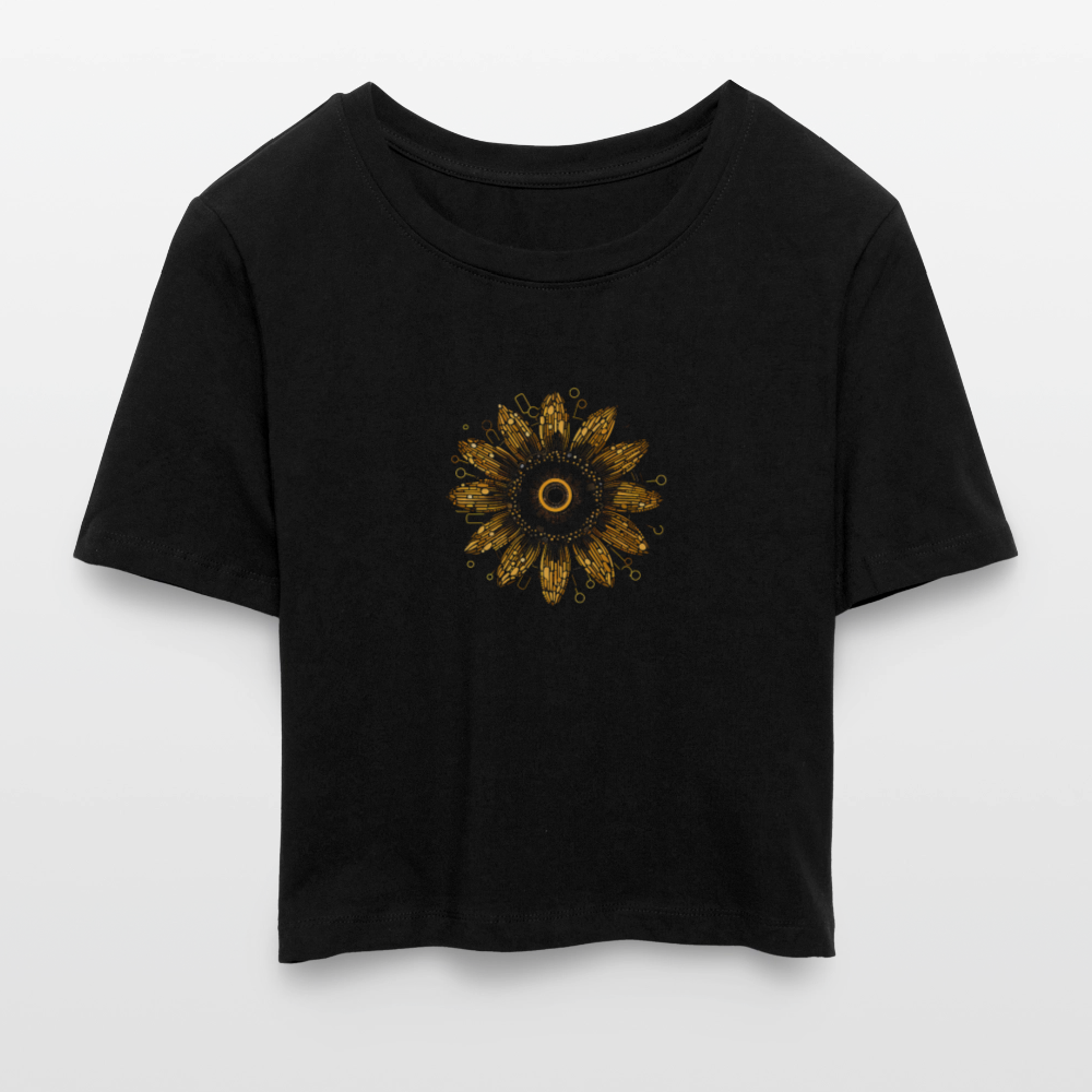 Boho Sonnenblumen Mandala Muster-- Cropped T-Shirt - Schwarz