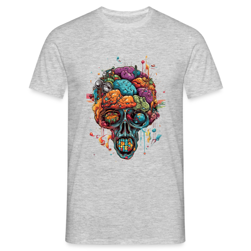 Surrealistischer, psychedelischer Totenkopf - Männer T-Shirt - Grau meliert