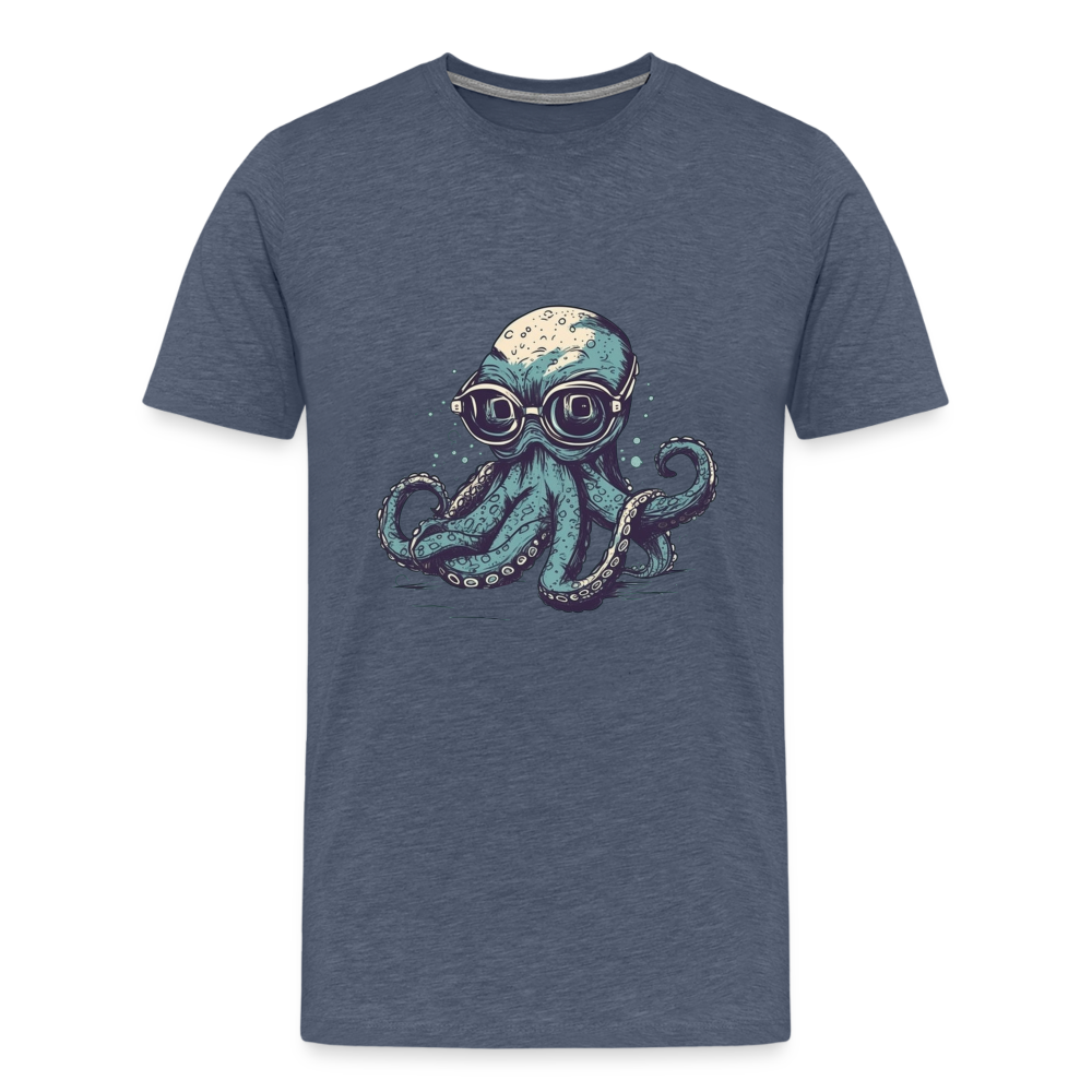 Nerdy Comic Oktopus mit Brille - Männer Premium T-Shirts - Blau meliert