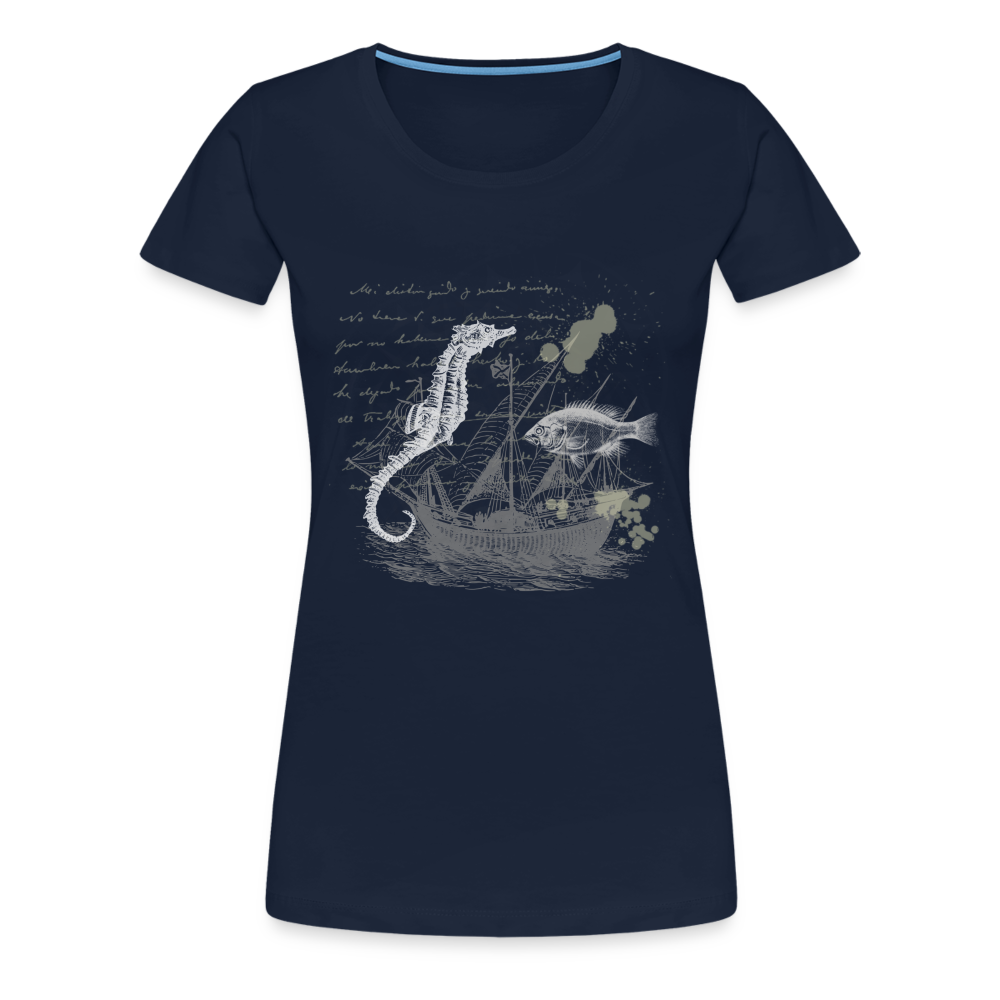 Vintage Steampunk Seepferdchen Motiv - Frauen Premium T-Shirts - Navy