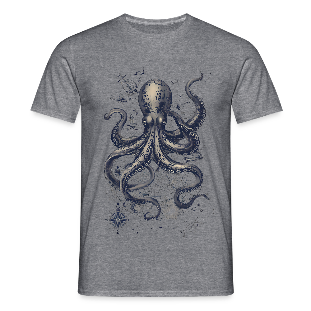 Steampunk Oktopus - Männer T-Shirt - Graphit meliert