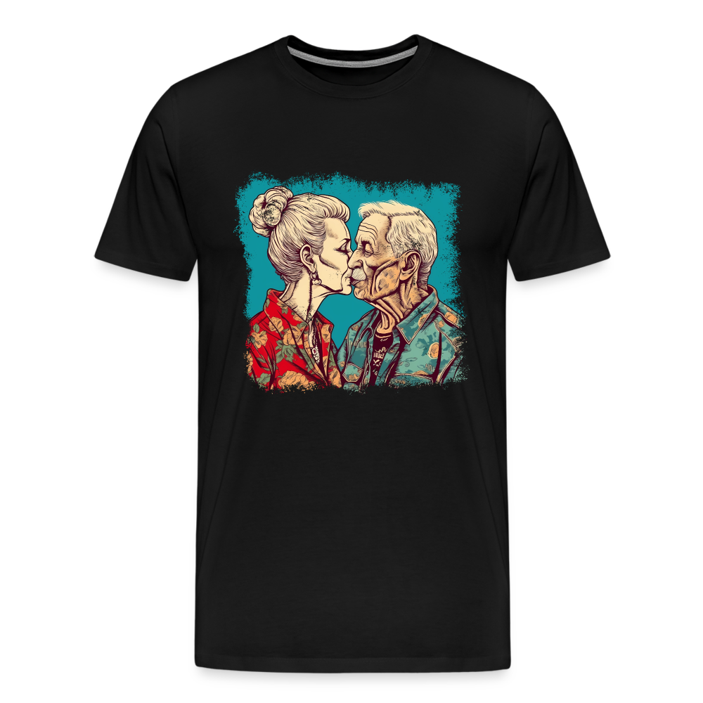 Küssendes Best Ager Pärchen mit Hawaiihemden - Männer T-Shirt - Schwarz