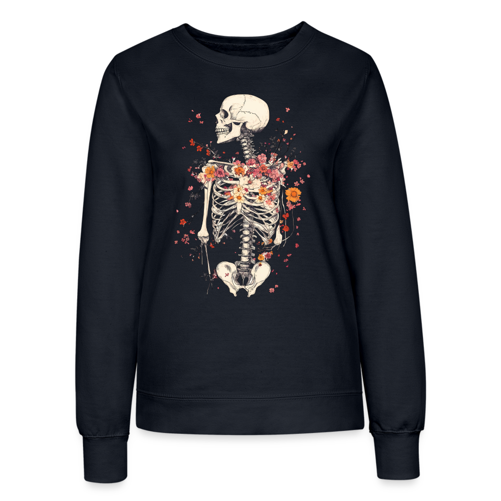 Skelett mit zarten Blumen im Boho Look - Frauen Sweatshirt - Navy