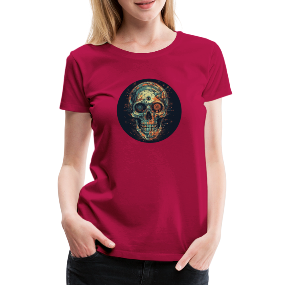 Retro Futuristischer Totenkopf Skull Cyborg- Frauen Premium T-Shirt - dunkles Pink