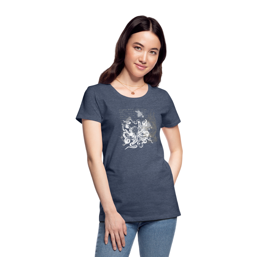 Vintage Steampunk Oktopus Motiv - Frauen Premium T-Shirts - Blau meliert