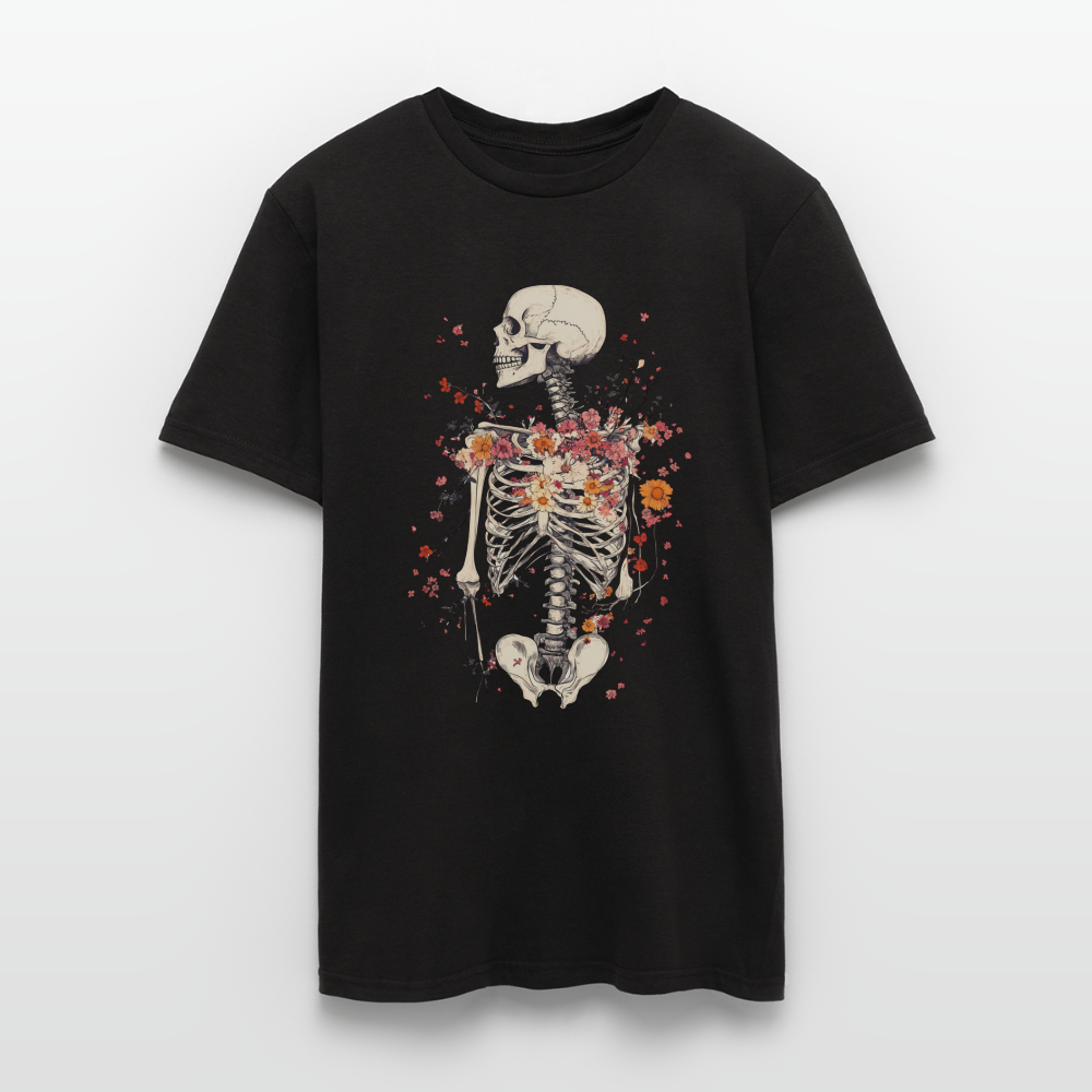 Skelett mit zarten Blumen im Boho Look - Männer T-Shirt - Schwarz