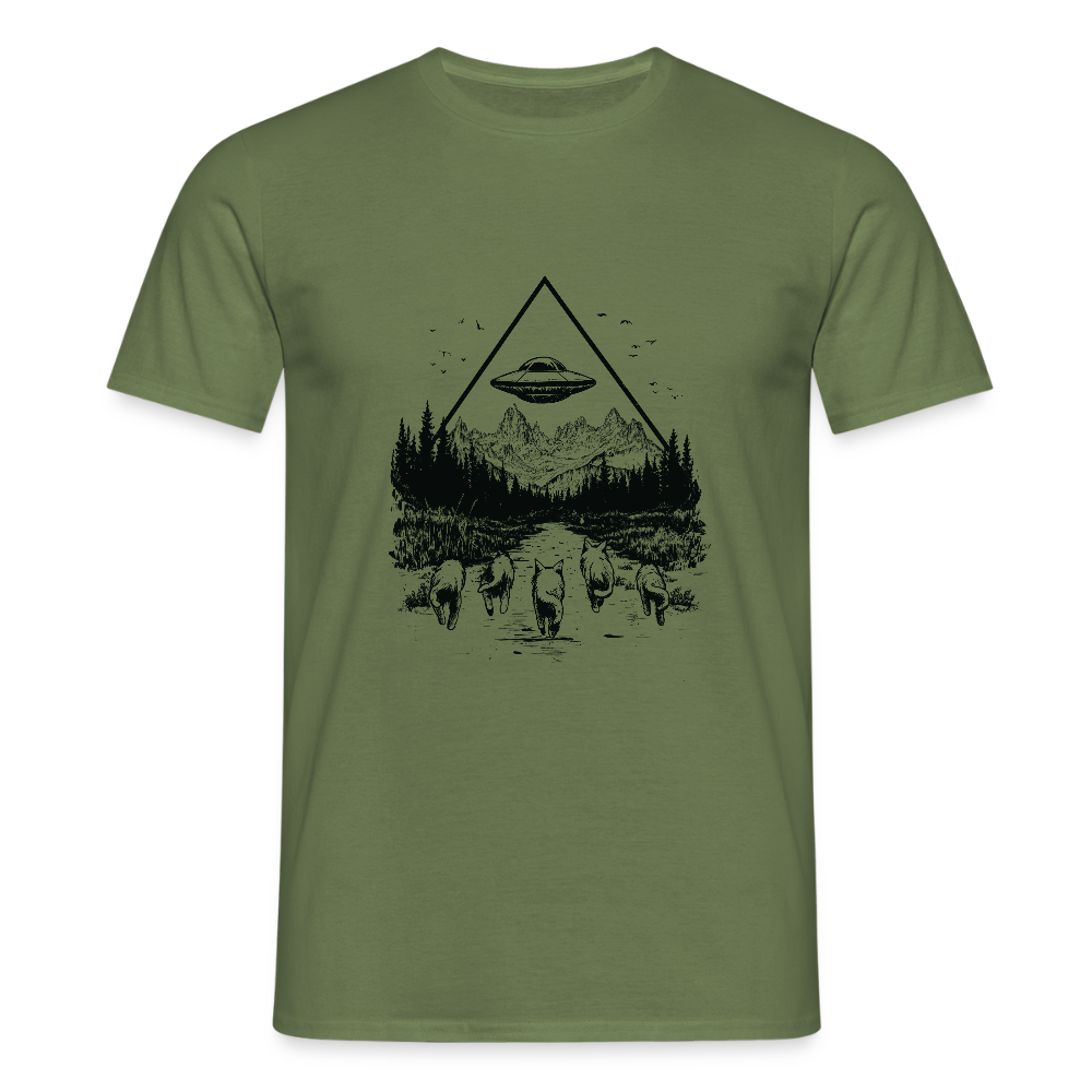 Katzen die in Richtung UFO laufen - Männer T-Shirt - Militärgrün