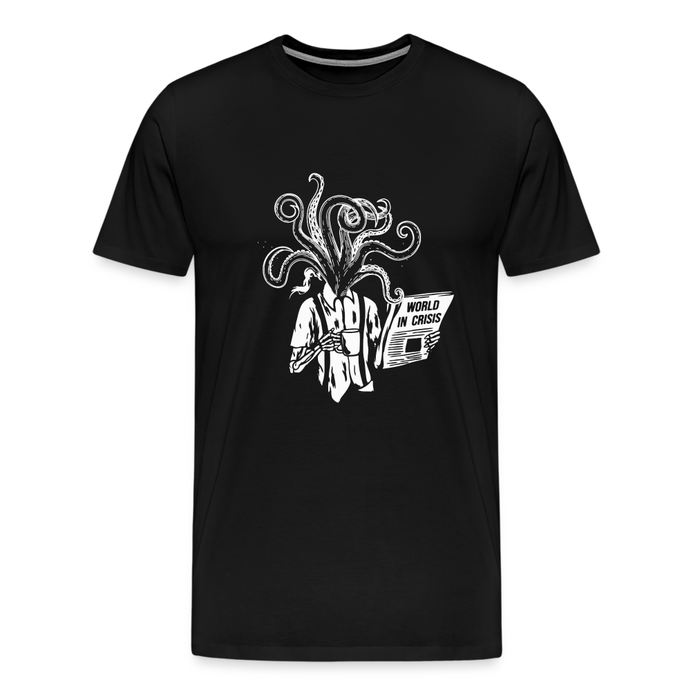 Kaffee trinkendes Skelett mit Tentakeln, Zeitung - Männer Premium T-Shirt - Schwarz