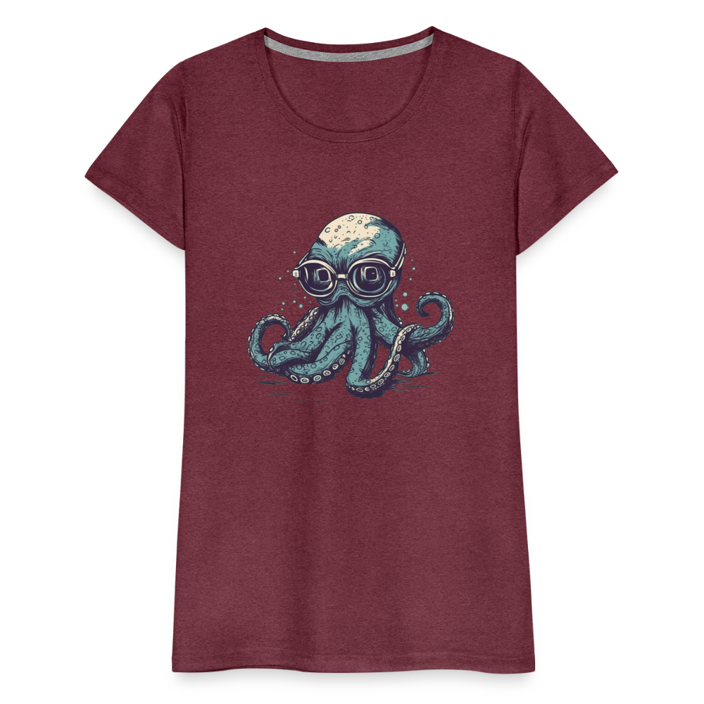 Nerdy Comic Oktopus mit Brille - Frauen Premium T-Shirts - Bordeauxrot meliert