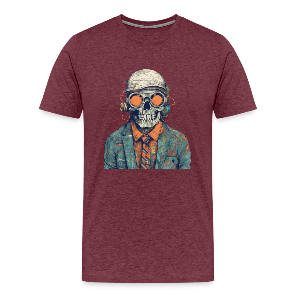 Cooles Skelett Portrait mit Sonnenbrille, Mütze - Männer Premium T-Shirt - Bordeauxrot meliert