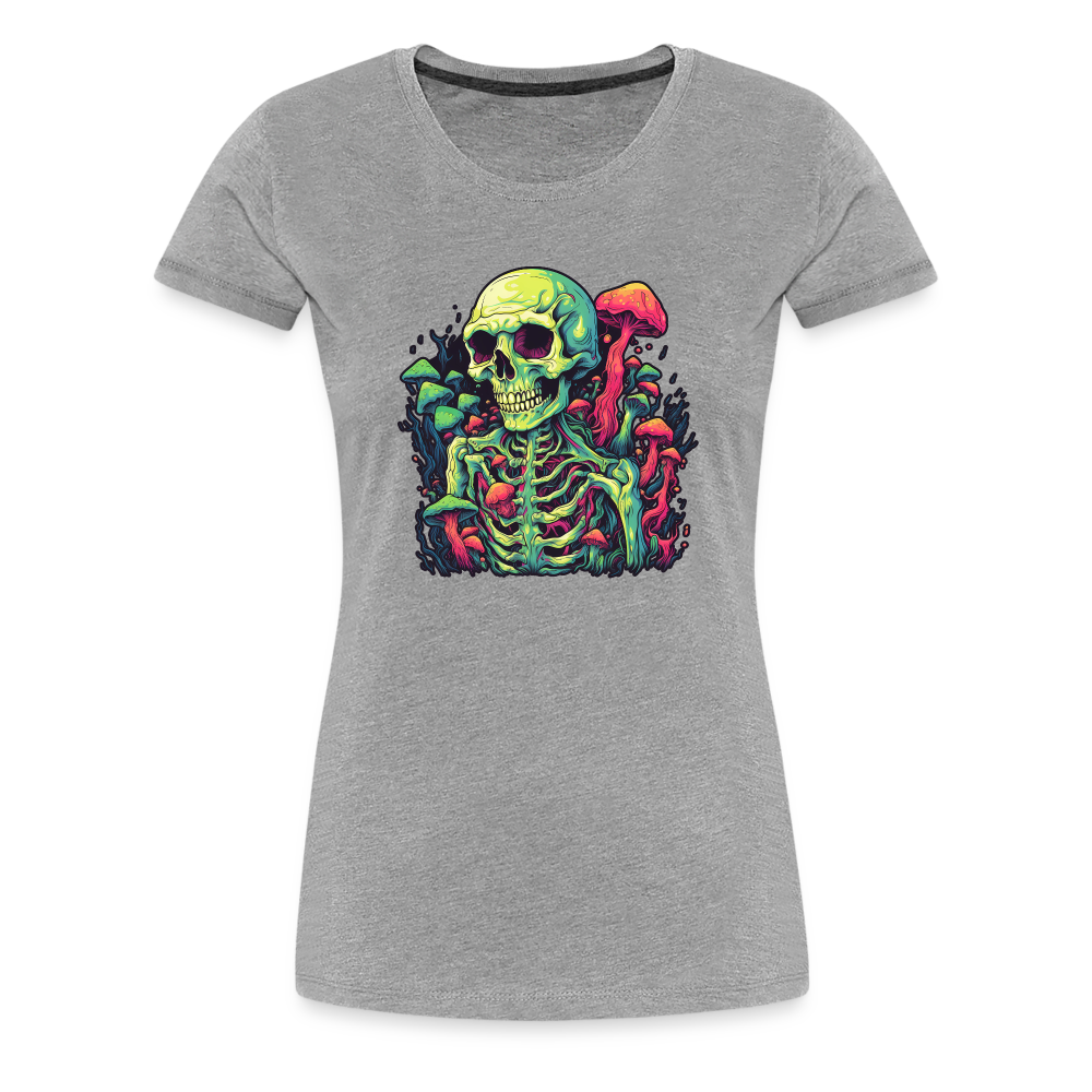Horror Pilz Skelett - Happy Halloween - Frauen Premium T-Shirt - Grau meliert