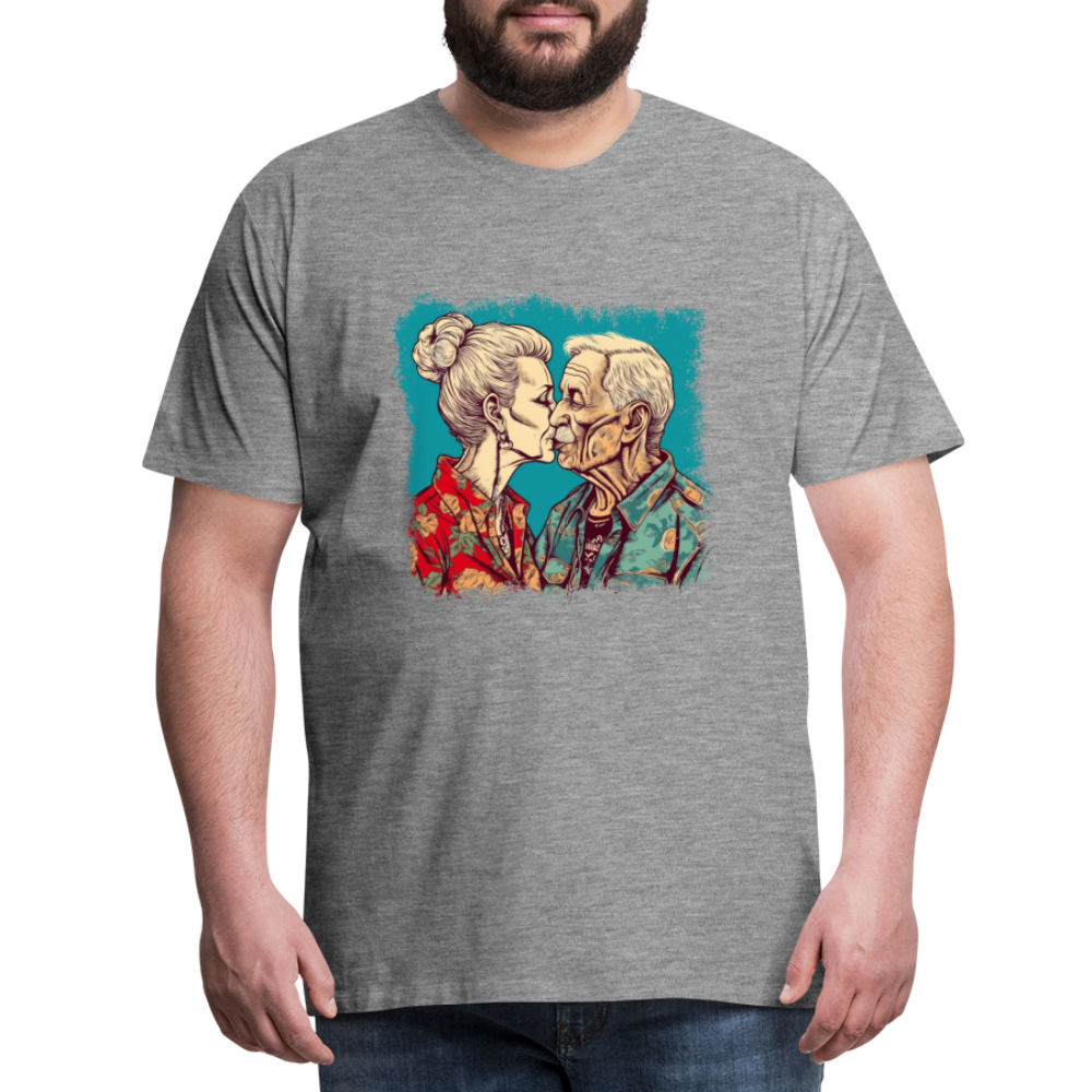 Küssendes Best Ager Pärchen mit Hawaiihemden - Männer T-Shirt - Grau meliert