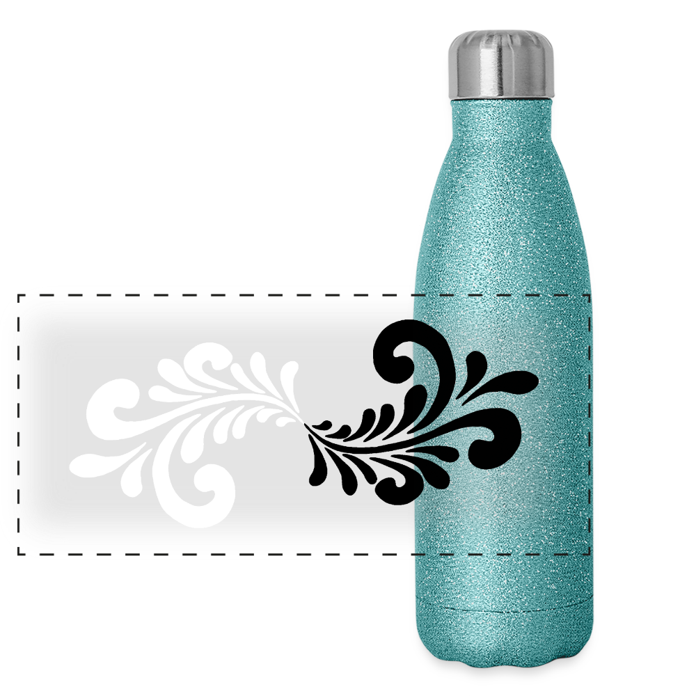 Bembel Ornamente schwarz/weiß - Glitzer Edelstahl Thermosflasche - Blau Glitzer