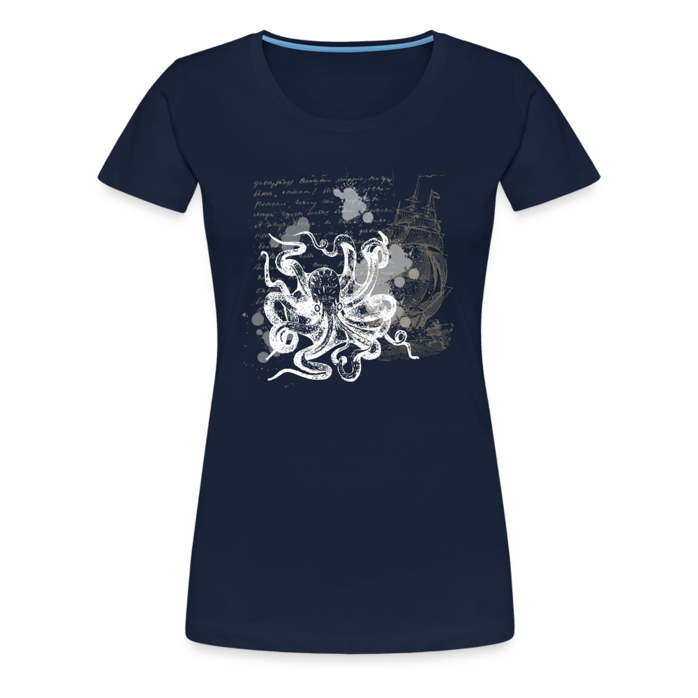 Vintage Steampunk Oktopus Motiv - Frauen Premium T-Shirts - Navy